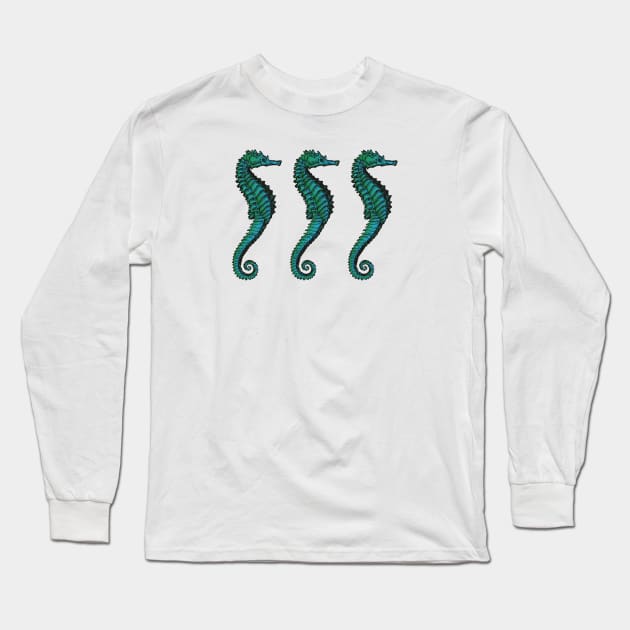 Seahorse Trio | Vintage Seahorses | Three Seahorses | Long Sleeve T-Shirt by Eclectic At Heart